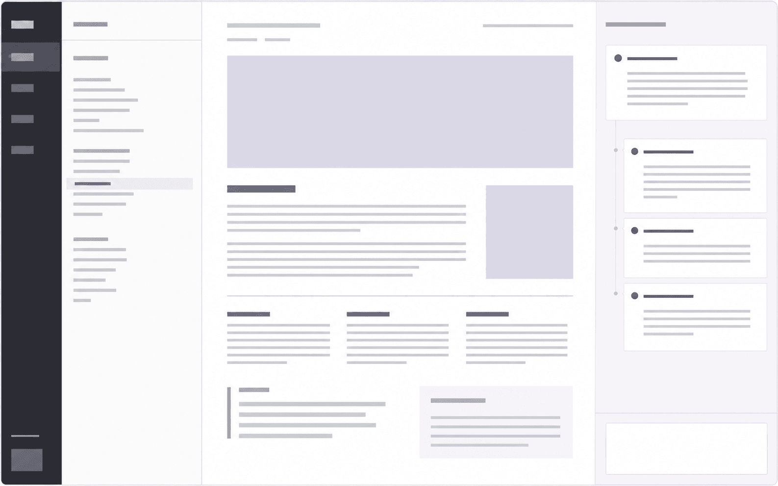 Interface monochrome d’une plateforme éditoriale structurée